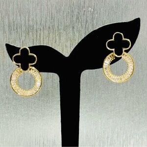 14K Gold Plated Four-leaf Clover Cubic Zirconia Stud Earrings New